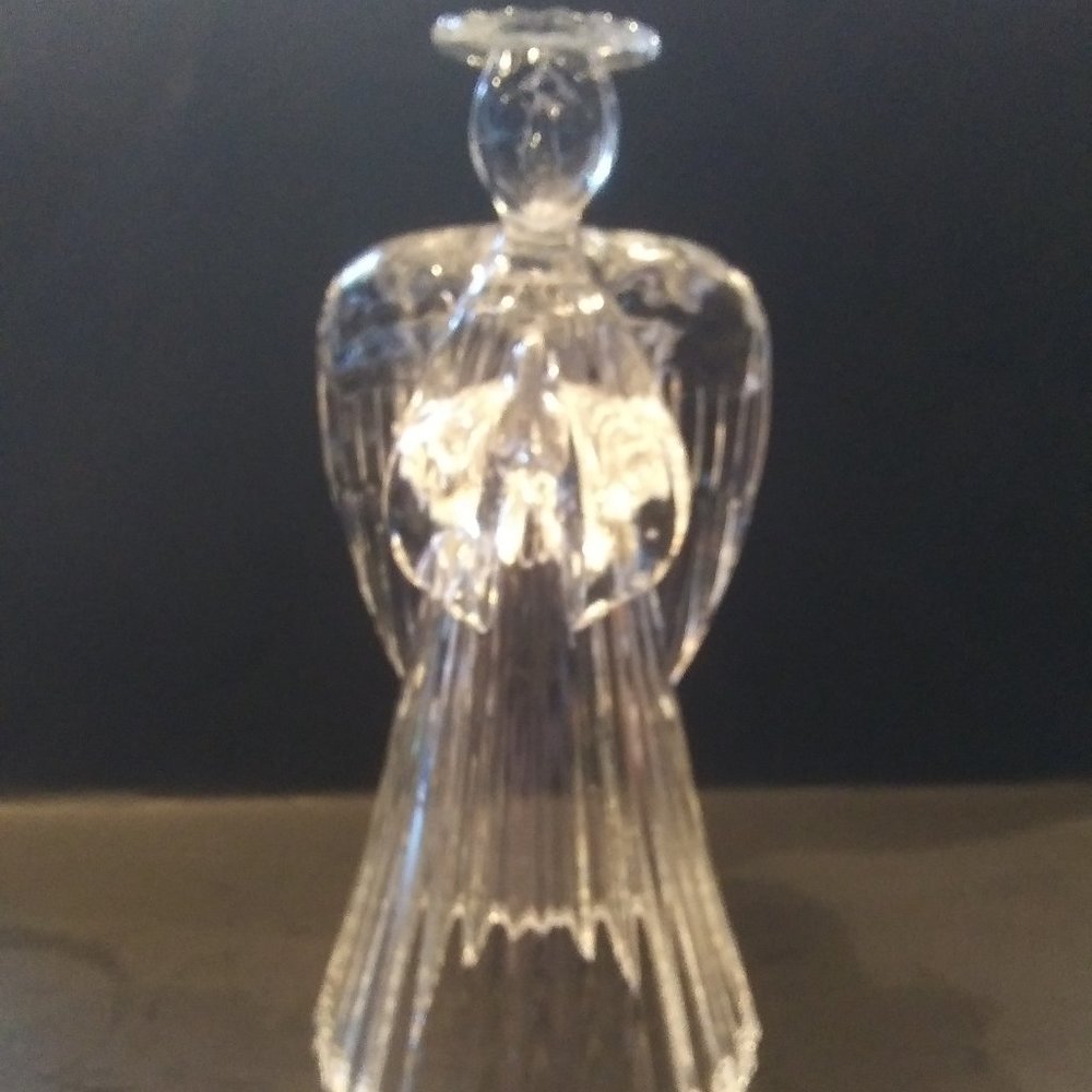 Vintage Praying Angel Candlestick Holder clear glass  ~ 7" tall